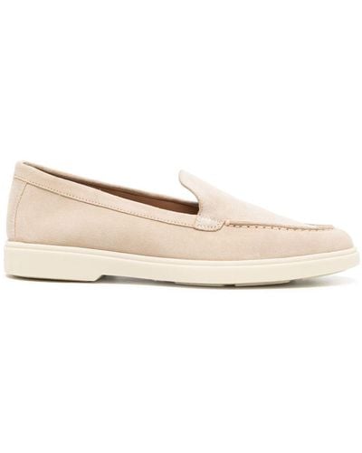 Santoni Suede Round-toe Loafers - Natural