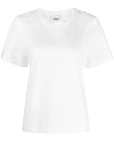 Claudie Pierlot Broderie Anglaise-sleeve Round-neck Blouse - White