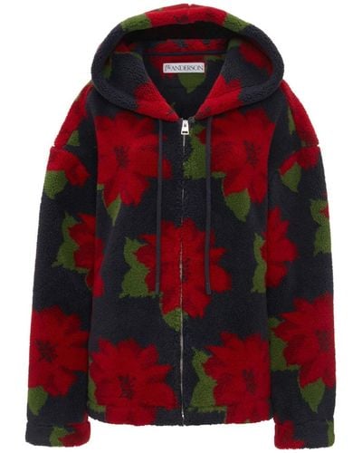 JW Anderson Faux-shearling Hooded Jacket - Red