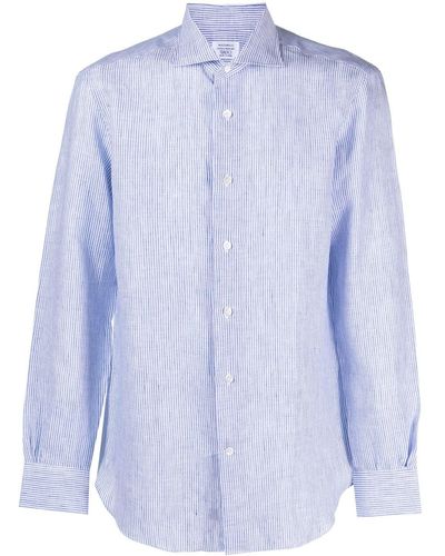 Mazzarelli Gestreiftes Hemd aus Leinen - Blau