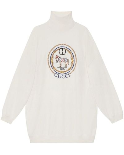 Gucci Equestrian-motif Embroidered Jersey Sweatshirt - White