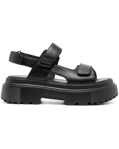 Hogan H644 Platform Leather Sandals - Black