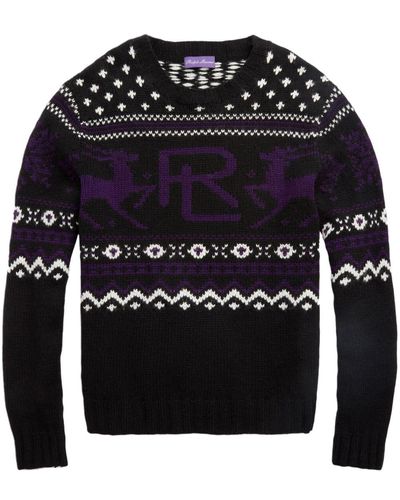 Ralph Lauren Purple Label Patterned-knit Cashmere Jumper - Blue