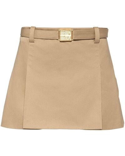 Miu Miu Belted Chino Miniskirt - Natural