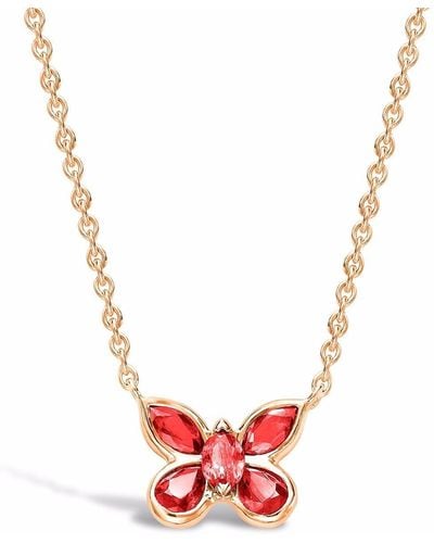Pragnell 18kt Yellow Gold Butterfly Ruby Pendant Necklace - Metallic