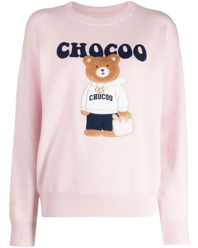 Chocoolate Teddy Bear-motif Jumper - Pink