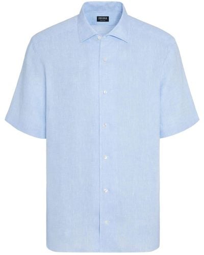 Zegna Short-sleeve Linen Shirt - Blue
