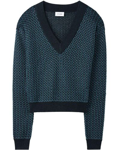 St. John Knitted V-neck Sweater - Blue