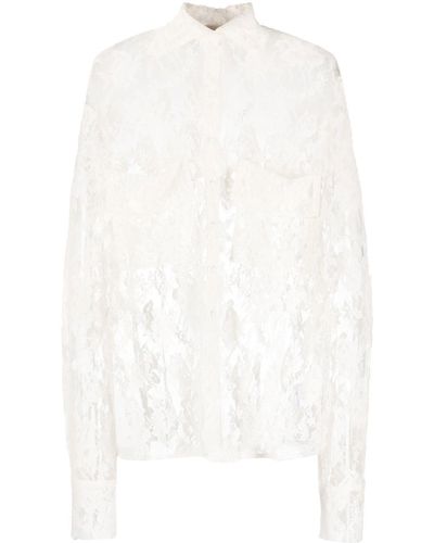The Mannei Sheer Floral Lace Shirt - White
