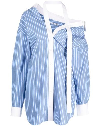 Alexander Wang Robe-chemise asymétrique à rayures - Bleu