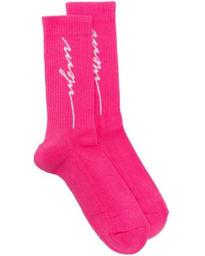 MSGM Logo-intarsia Cotton Socks - Pink