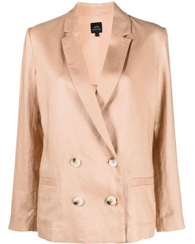 Armani Exchange Double-breasted Linen Blazer - Natural