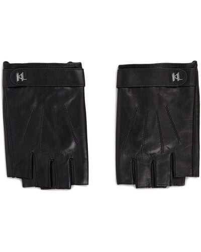 Karl Lagerfeld K/plak Fingerless Leather Gloves - Black