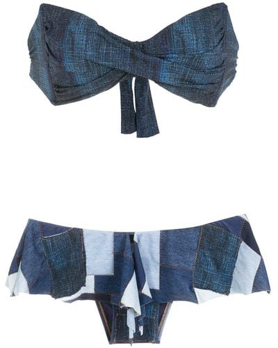 Amir Slama Set bikini con stile patchwork - Blu