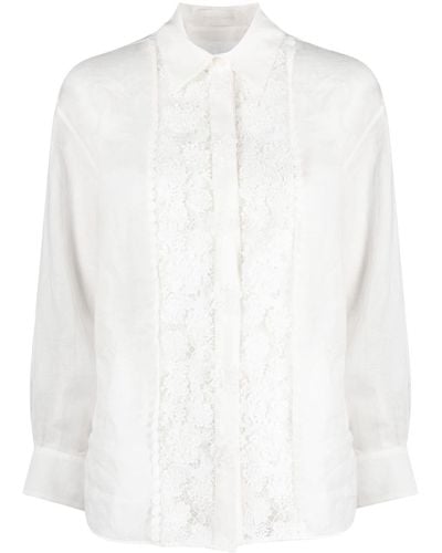 Zimmermann Camisa Raie con paneles de encaje - Blanco