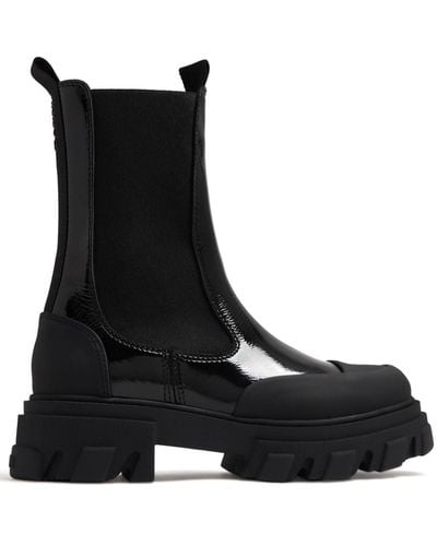 Ganni Cleated Paneled Chelsea Boots - Black