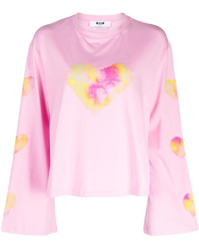 MSGM Watercolour-effect heart-print T-shirt - Rosa
