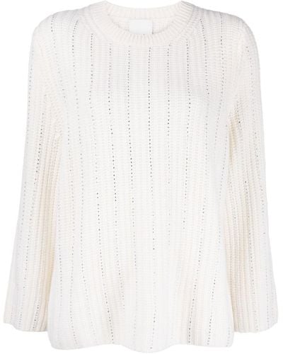 Allude Rhinestone-embellished Ribbed-knit Sweater - White