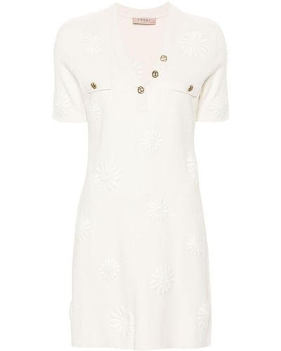 Twin Set Floral-embroidery knitted dress - Blanco