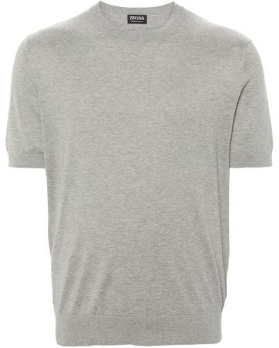 Zegna Fein gestricktes T-Shirt - Grau