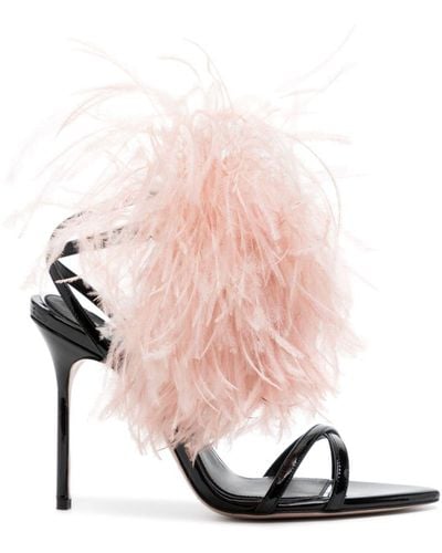 Gedebe Lily 100mm Feather Sandals - Pink