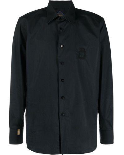 Billionaire Camisa con logo bordado y manga larga - Negro