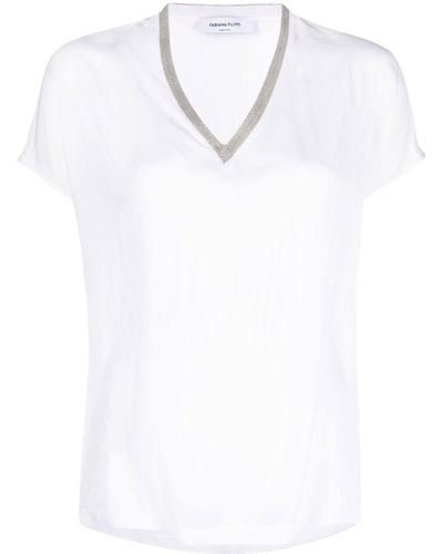 Fabiana Filippi Camiseta con cuello en V - Blanco