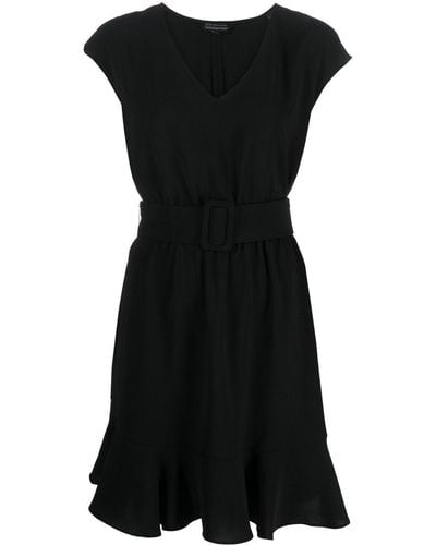 Armani Exchange ベルテッド Vネックドレス - ブラック