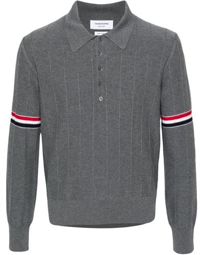 Thom Browne Rwb-stripe Knitted Polo Shirt - Grijs