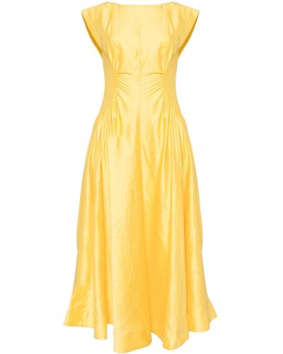 Acler Draped Linen-blend Midi Dress - Yellow