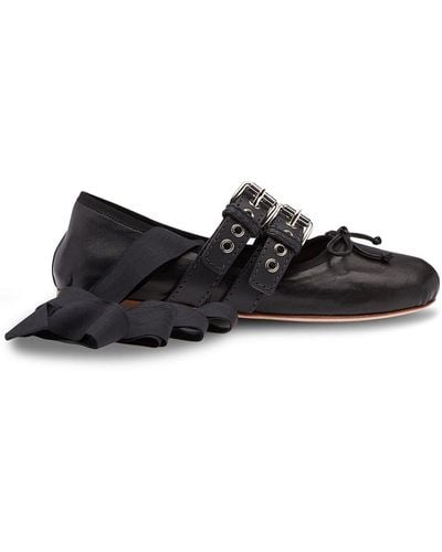 Miu Miu Belted Ballerina Shoes - Black