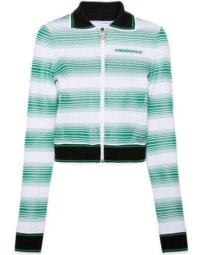 Casablancabrand Logo-embroidered Striped Sweatshirt - Green
