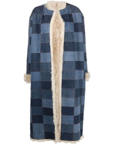 Chloé Denim-patchwork Single-breasted Coat - Blue