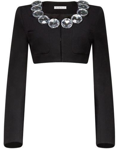 Area Crystal-embellished Cropped Wool Jacket - Black
