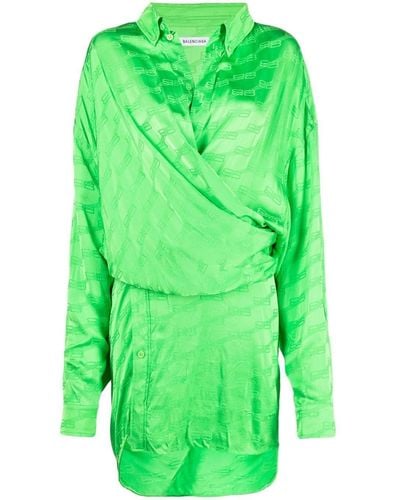 Balenciaga Bb Monogram Wrap Dress - Green