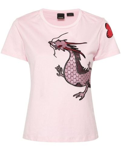 Pinko T-Shirt mit Kristallen - Pink