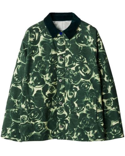 Burberry Rose-print Cotton Shirt Jacket - Green