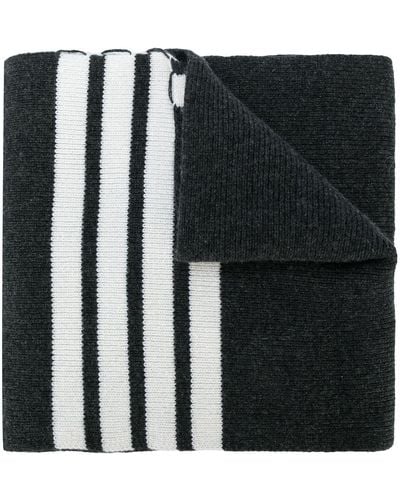 Thom Browne Full Needle Rib Scarf With White 4-bar Stripe In Cashmere - Grijs