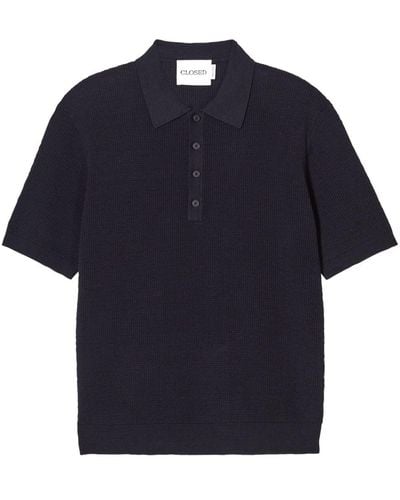Closed Short-sleeve Waffle-knit Polo Shirt - Blue