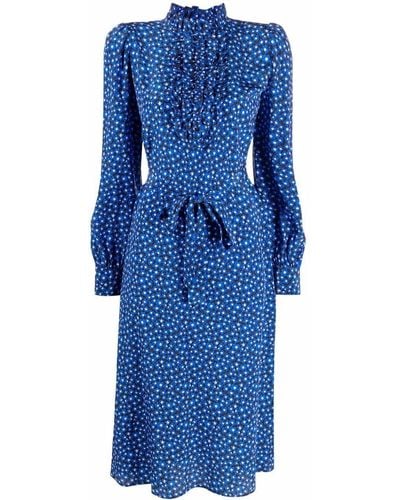 P.A.R.O.S.H. Ruffle-detail Floral-print Silk Wrap Dress - Blue