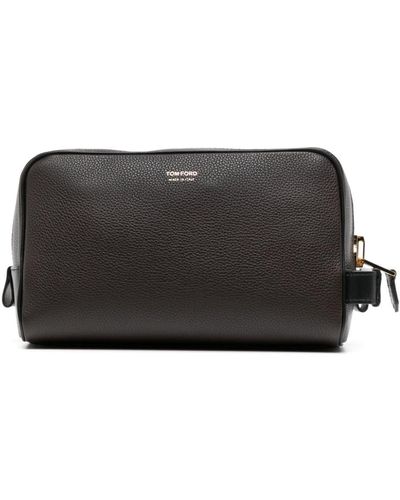 Tom Ford Trousse de toilette en cuir à logo - Noir