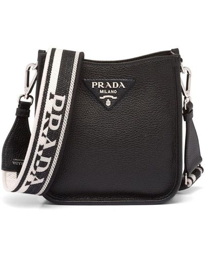 Prada Logo-embellished Leather Cross-body Bag - Black