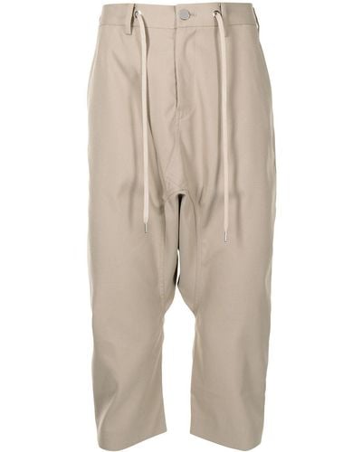 Fumito Ganryu Cropped Drawstring-waist Trousers - Brown