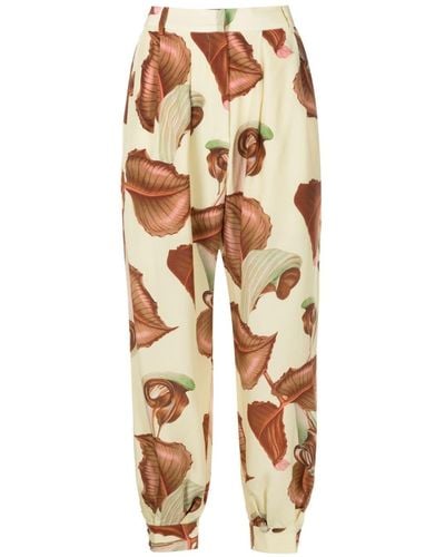 Adriana Degreas Leaf-print Silk Slim Trousers - Green