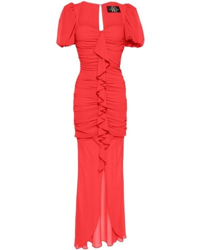De La Vali Cappuccino Ruffle-detail Maxi Dress - Red