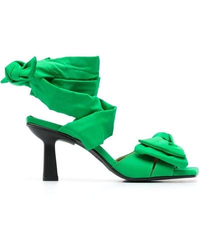 Ganni Bow-detail 85mm Sandals - Green