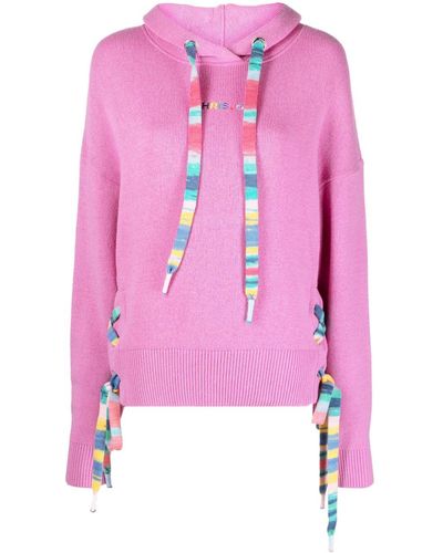 Khrisjoy Stripe-detail Knitted Hoodie - Pink