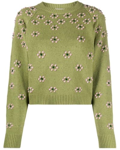 KENZO Pullover mit aufgestickten Blumen - Grün