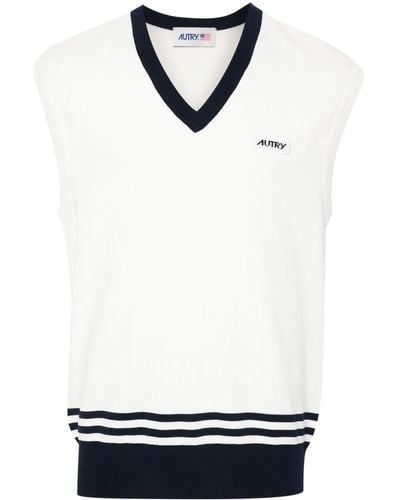 Autry Embroidered-logo Knitted Vest - White