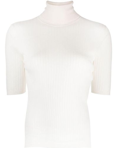 N.Peal Cashmere Roll-neck Cashmere Ribbed Top - White